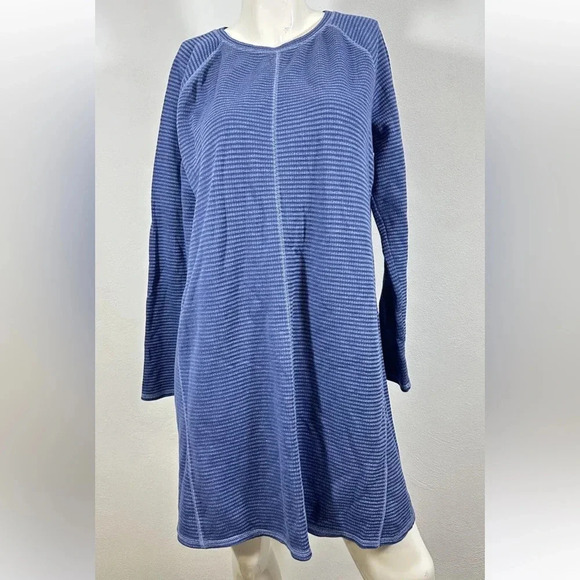 J. Jill Blue Contrast Stripe Round Neck Long Sleeve Cotton Sweater Dress sz l - Picture 2 of 11